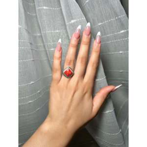 Peggy Skeets Spiny Oyster & Sterling <b>Silver</b> Boho <b>Statement</b> <b>Ring</b> Geometric Cut Size 4.75 Fine for Everyday Wear - Product Image 5