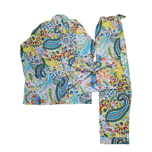 ชุดนอนยาวพิมพ์ลายสไตล์ชัยปุระ ผ้าฝ้าย 100% เอวยางยืด ติดกระดุม ชุดนอนฤดูร้อนผ้ายืด สปันเด็กซ์ รับทำโลโก้ ลายเรียบ - Product Image 2