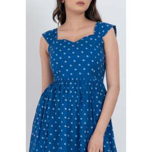 Vestido Mini de Algodón Azul con Estampado Floral para Mujer, Cuello Cuadrado, Estilo Casual Elegante, Transpirable, Vestido Mini de Verano para Clubes y Fiestas - Product Image 2