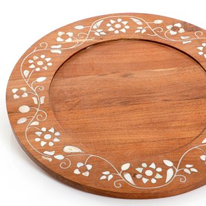 Bandeja redonda de chocolate de madera de alta calidad y lujo con detalles florales de nácar adecuados para la decoración de Ramadán Eid - Product Image 2