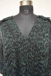 Vintage femmes émeraude élégance à la mode lâche plissé parole longueur en mousseline de soie solide plissé printemps joug imprimé léopard naturel - Product Image 3