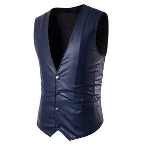 Men's PU Leather <b>Vests</b> V-Neck Single Breasted Solid Color Casual Outer Wear With Button Closure Men's Leather <b>Vest</b> Waistcoats - Product Image 6
