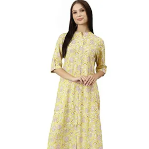 Gelbe Baumwolle Flex A-Linie Kurta für Frau Freizeit kleidung Ethnische Kurta Indische Damen bekleidung