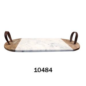 Plateau de service en marbre avec poignées en métal Plateau de serveur de nourriture plat antique avec poignées Plateau bon marché moderne Exportateurs Inde - Product Image 6