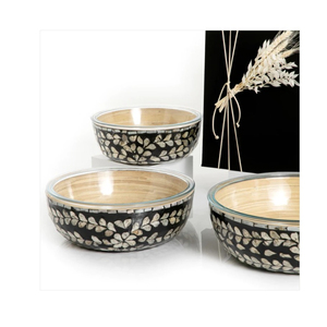 ชุดชามเสิร์ฟอาหารในครัว3ชิ้นทำจากแก้วและไม้ขนาดต่างๆทำด้วยมือกับงานมุกสำหรับข้าวและมื้ออาหาร - Product Image 4