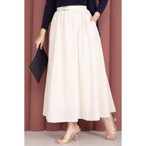 Cream-Color Sporty Summer Straight Pleat Wrap <b>Skirt</b> with Belt & Pockets Breathable Cotton Digital Print Technique - Product Image 2