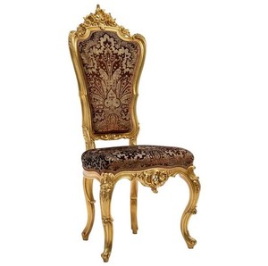 Gold Dining Chair Carved with Fabric Motif Seat - Classic Wood Furniture - Pre Order 1 X 20ft Container Mix Items - Product Image 4