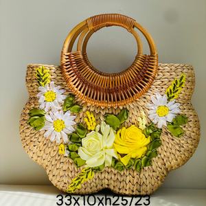 Colección de bolsos abiertos de moda de verano para mujer, hecho a mano Natural jacinto de agua, algodón de capacidad de 1-1.9L ecológico - Product Image 5
