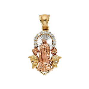 Colgante de Dama de Guadalupe Chapado en dos tonos de 14K, amuleto de la Virgen María de oro amarillo, personalización de joyería disponible - Product Image 1