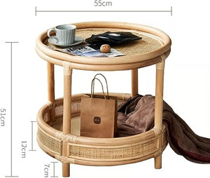 Thiết kế mới! Bàn trà mây đan phòng khách hộ gia đình Bàn tròn ban công giải trí hai lớp lưu trữ Bàn bên - Product Image 2