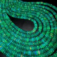 Collier artisanal en perles rondes lisses d'opale éthiopienne verte naturelle TASBIYA GEMS, effet de jeu de couleur feu, certifié par un tiers, prêt à l'emploi