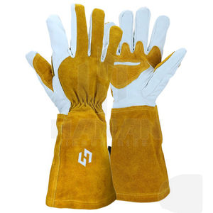 Guantes de soldadura de cuero dividido largo Guantes de seguridad resistentes con dedo reforzado y resistente al calor en la palma para el trabajo - Product Image 1