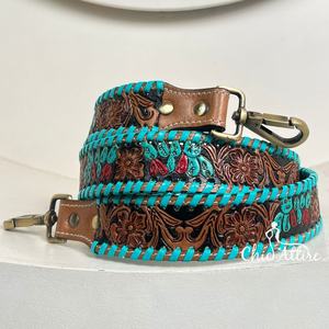 Nuevas correas hechas a mano de cuero Vintage Floral y Cactus con estilo hechas a mano para bolsos Correa de cuero genuino con broches de latón antiguo - Product Image 1