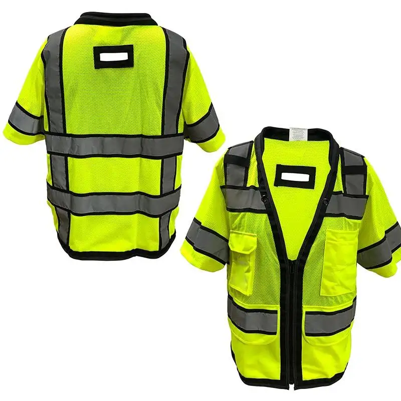 Custom High Vis Reflective Vest Construction Two-tone Hi Viz Work Vest Men Short Sleeve Class 3 Mesh Safety Vest With Pocket