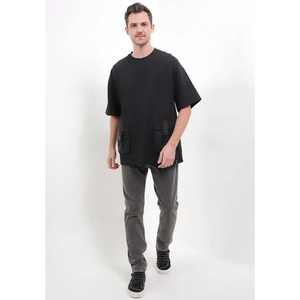 T-shirt à col rond surdimensionné en coton 100% de luxe pour hommes T-shirts surdimensionnés noirs à motif solide pour un usage quotidien - Product Image 2