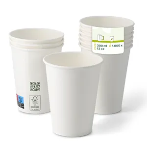 12Oz 300Ml Ø 90 mm White Single Wall Bio Coated Paper Cups Commercial Cafe Mugs - 1000 pcs/carton - Product Image 1