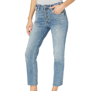 Pantalones vaqueros de Mujer azules con botones y estilo, servicio OEM, última colección transpirable, pantalones lavados ligeros a la moda - Product Image 2