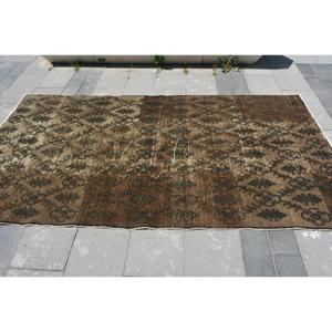 4.7x8.5 ft Turkish Rug, Vintage Area Rug, <b>Brown</b> Black Animal Print <b>Wool</b> Rug - Product Image 3