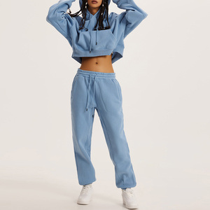 Survêtement unisexe Jogger uni 2 pièces ensemble pantalon ensemble Jogging survêtement vêtements de sport logo personnalisé 100% coton survêtement hommes femmes - Product Image 1