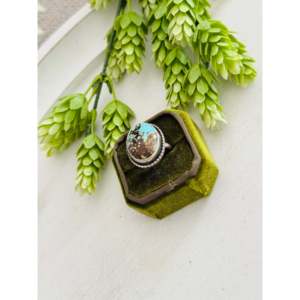 Eli Skeets #8 Turquoise & Sterling <b>Silver</b> Adjustable <b>Ring</b> with <b>Garnet</b> Handmade Jewelry for Everyday Wear Rhodium Plated - Product Image 3