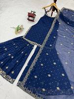 Tenue de fête vintage de haute qualité, vêtements de créateur en faux georgette, salwar kameez pakistanais d'hiver, travail de broderie lourdement orné