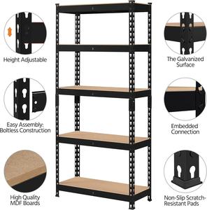 Estanterías Metálicas de 5 Niveles, Ajustables, de MDF, Resistentes, Ligeras, de Fácil Montaje sin Tornillos, para Almacenamiento en Garajes y Hogares - Product Image 4