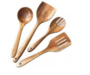 Cuillère de cuisine en bois d'acacia naturel, manguier, ensemble d'outils de cuisine faits à la main - Product Image 5
