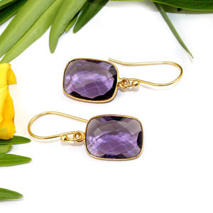 Style classique bleu topaze pierres précieuses Hydro Quartz coussin forme 22K plaqué or lunette boucles d'oreilles fête de noël femmes bijoux - Product Image 6