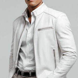 Veste en cuir à col montant pour homme, veste de motard en cuir véritable, veste en cuir PU pour homme, veste de rue pour homme - Product Image 3