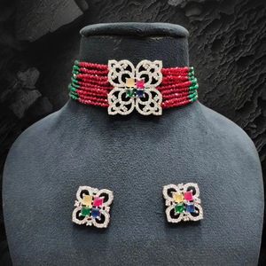 Gargantilla India multicolor AD, conjunto de colgante de collar de latón, tendencia para ropa de fiesta de boda para mujer - Product Image 1