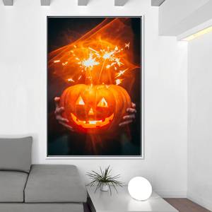 Modern Printed Canvas Artwork: Elegant Halloween Pumpkin Glass Wall Art,WHITE <b>FRAMED</b> CANVAS - Product Image 1