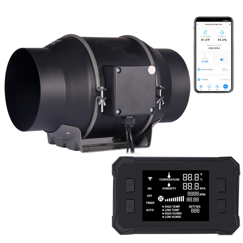 Ventilatore di ventilazione 2023 in linea per APP WIFI da 4 pollici Controller programmabile silenzioso per motori a motore verticale per agricoltura in linea per interni