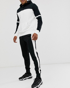 Vente en gros de survêtements de sport pour hommes, coupe ajustée, survêtement colorblock, sweat à capuche de sport 100% coton, taille plus, caractéristiques d'entraînement, imprimés - Product Image 1