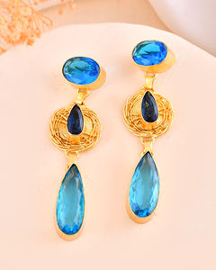 Belleza de alta calidad perla fresca y cuarzo azul Multi piedras pendientes de piedras preciosas Latón chapado en oro joyería de moda joyería fresca - Product Image 1