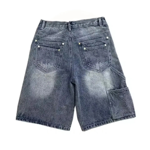 Pantalones cortos de mezclilla holgados de alta calidad personalizados para hombres 100% algodón Distress Patchwork Denim Jorts Streetwear - Product Image 3