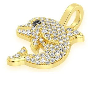 Collier tendance en or massif 10 carats avec pendentif minimaliste en forme de dauphin et de poisson, serti de diamants de laboratoire, idée cadeau charmante - Product Image 3