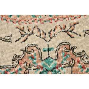 3.6x6.9 ft Rug, Turkish Vintage Rug, <b>Red</b> Green Ikat <b>Wool</b> Rug - Product Image 5