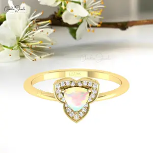 Véritable 0.5 Ctw Opale éthiopienne Halo Bague en or massif 14k Diamant Bague de déclaration Or fin Bijoux exclusifs Fournisseur en gros