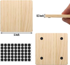 Sous-verres carrés en bois de 6 mm d'épaisseur, tapis antidérapants pour tasses à café, design moderne, protège-tables - Product Image 2