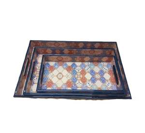 Planches en MDF de qualité supérieure ensemble de plateaux de service revêtus d'émail de forme ronde organisant un plateau décoratif pour la cuisine, la maison et la vanité - Product Image 5