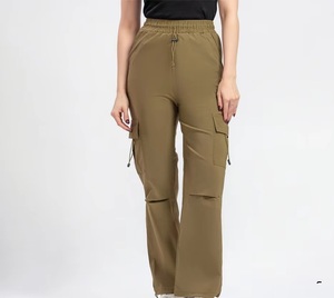 Pantalones Cargo de Cintura Alta para Mujer, Color Sólido, Cintura Elástica, Corte Regular, Largos, Casuales, Mezcla de Poliéster y Algodón, para Otoño - Product Image 5