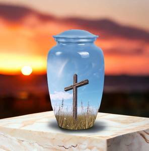 Urna conmemorativa Heavenly Blue Sky, tema cruzado elegante personalizado para cenizas humanas, 1-200 pulgadas cúbicas, Sol de ceniza, urnas con detalles nublados - Product Image 3