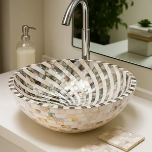 อ่างล้างหน้าทรงสี่เหลี่ยมมุกแท้ งานฝีมือเหนือกาลเวลา ดีไซน์ทันสมัย เป็นมิตรต่อสิ่งแวดล้อม สีสันปรับแต่งได้ ผลิตด้วยมือ หรูหรา ทำจากเปลือกหอยธรรมชาติ - Product Image 4