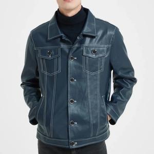 เสื้อแจ็คเก็ตหนังผู้ชายแฟชั่นคอปกสำหรับฤดูใบไม้ร่วงและฤดูหนาว สไตล์ลำลองสำหรับขี่มอเตอร์ไซค์  ผ้าแคนวาสเคลือบหนังแท้ - Product Image 1