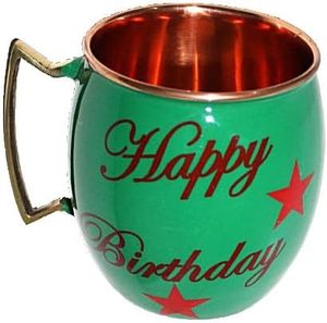 Joyeux anniversaire cadeau moderne cuivre Moscou tasse peinte à la main vert 16 oz écologique finition lisse conception spéciale verres à bière - Product Image 1