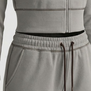 Survêtements de jogging tendance pour femmes avec fermeture éclair sur le devant, en molleton de coton épais, col montant, haut court, tenue de sport pour la salle de sport - Product Image 5