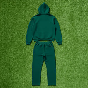 Haute qualité coupe ample couleur unie sweats à capuche zippés Baggy Jogger ensemble tenue décontracté respirant 100% coton polaire survêtement pour hommes - Product Image 5