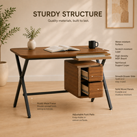 Bureau d'écriture moderne en bois écologique avec armoire de rangement latérale et structure métallique