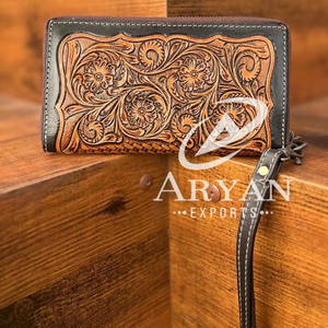 Cartera y muñequera de cuero genuino 100%, cartera occidental de calidad Premium, cartera para teléfono con tarjeta de crédito, Cartera de piel de vaca para mujer - Product Image 1