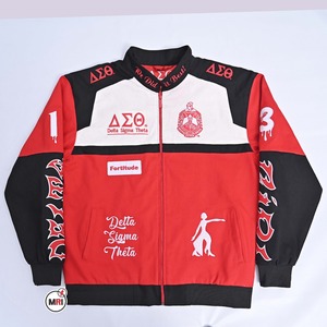 Veste de moto de course classique au design personnalisé Veste de course authentique Delta Sigma entièrement brodée pour hommes - Product Image 2